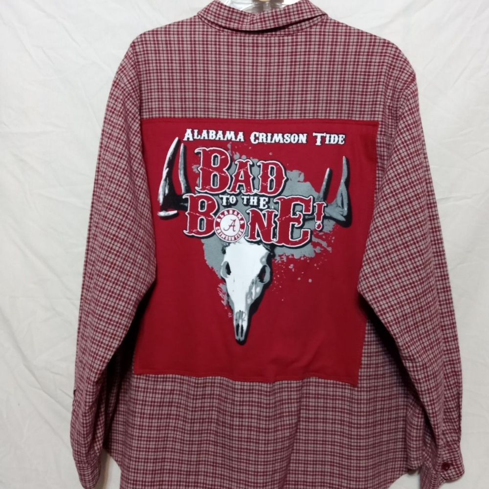 ALABAMA CRIMSON TIDE Plaid Shirt Hand Crafted Upcycled